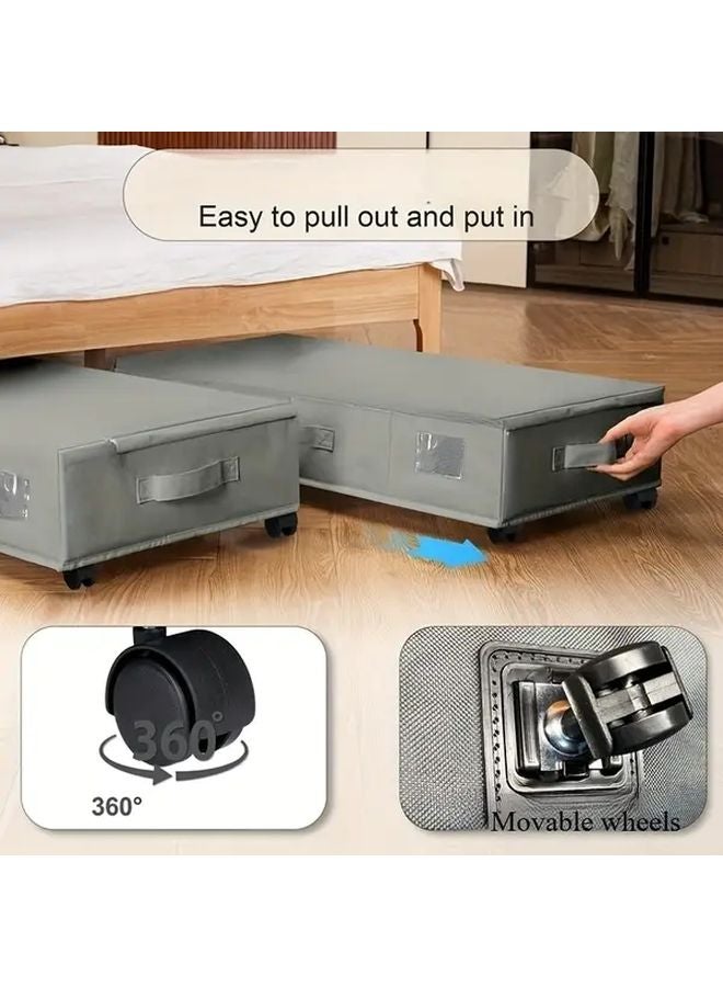 Black Foldable Under Bed Storage Box With Wheels For Clothes And Seasonal Organizer - Image 4